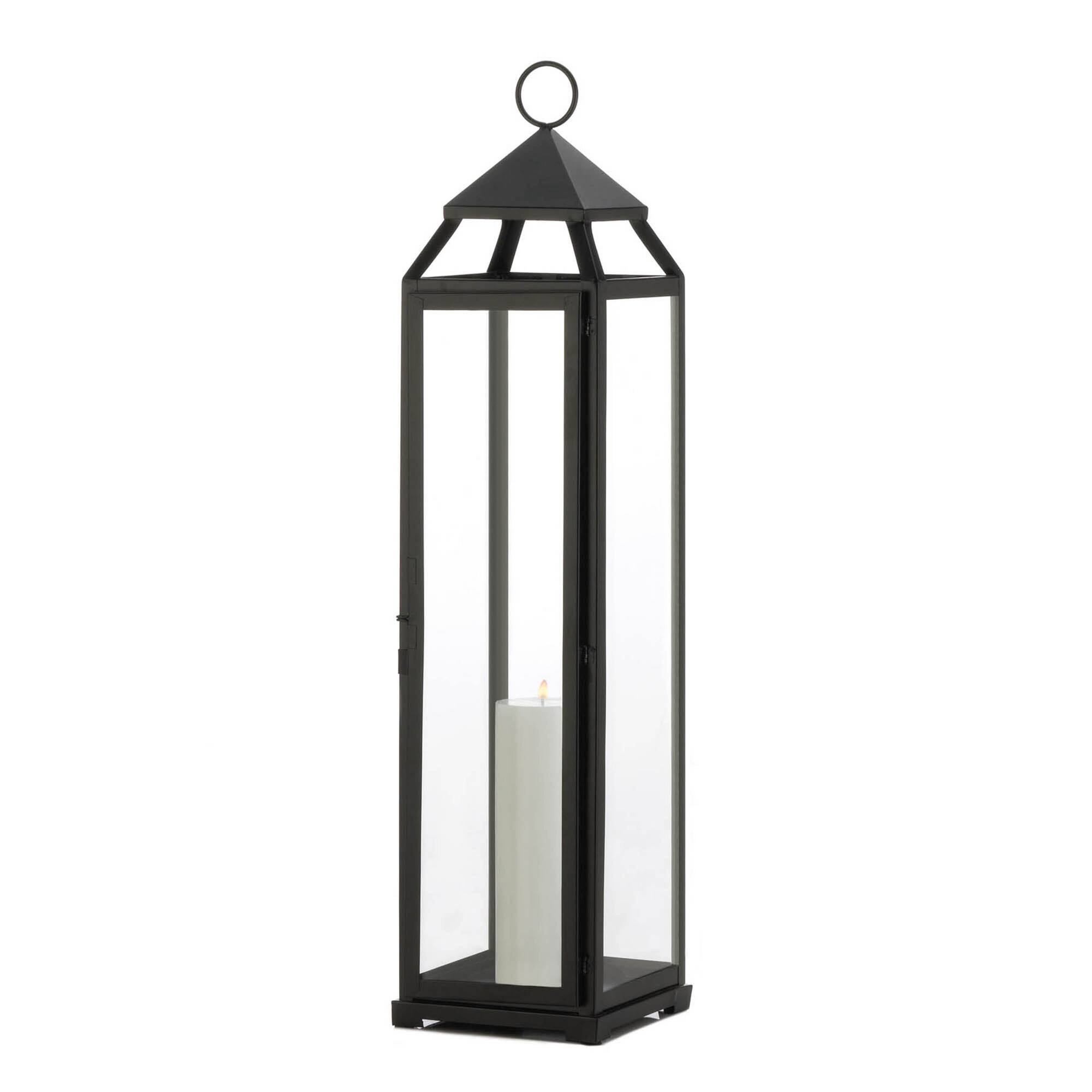 30" Black Iron & Glass Lantern